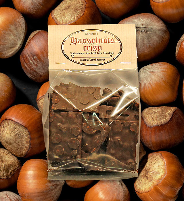 kakaodoppade crisp med smak av Hasselnöt.